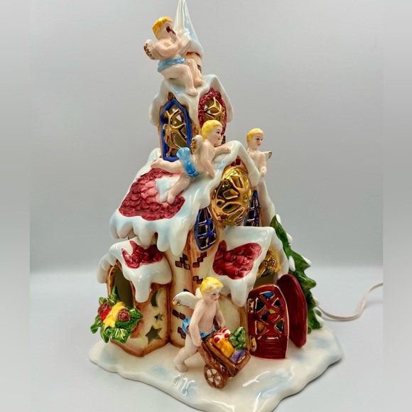 Grandeur Noel Vintage Lighted Ceramic Christmas Holiday Angels House 12” x7” x7” - Picture 7 of 10